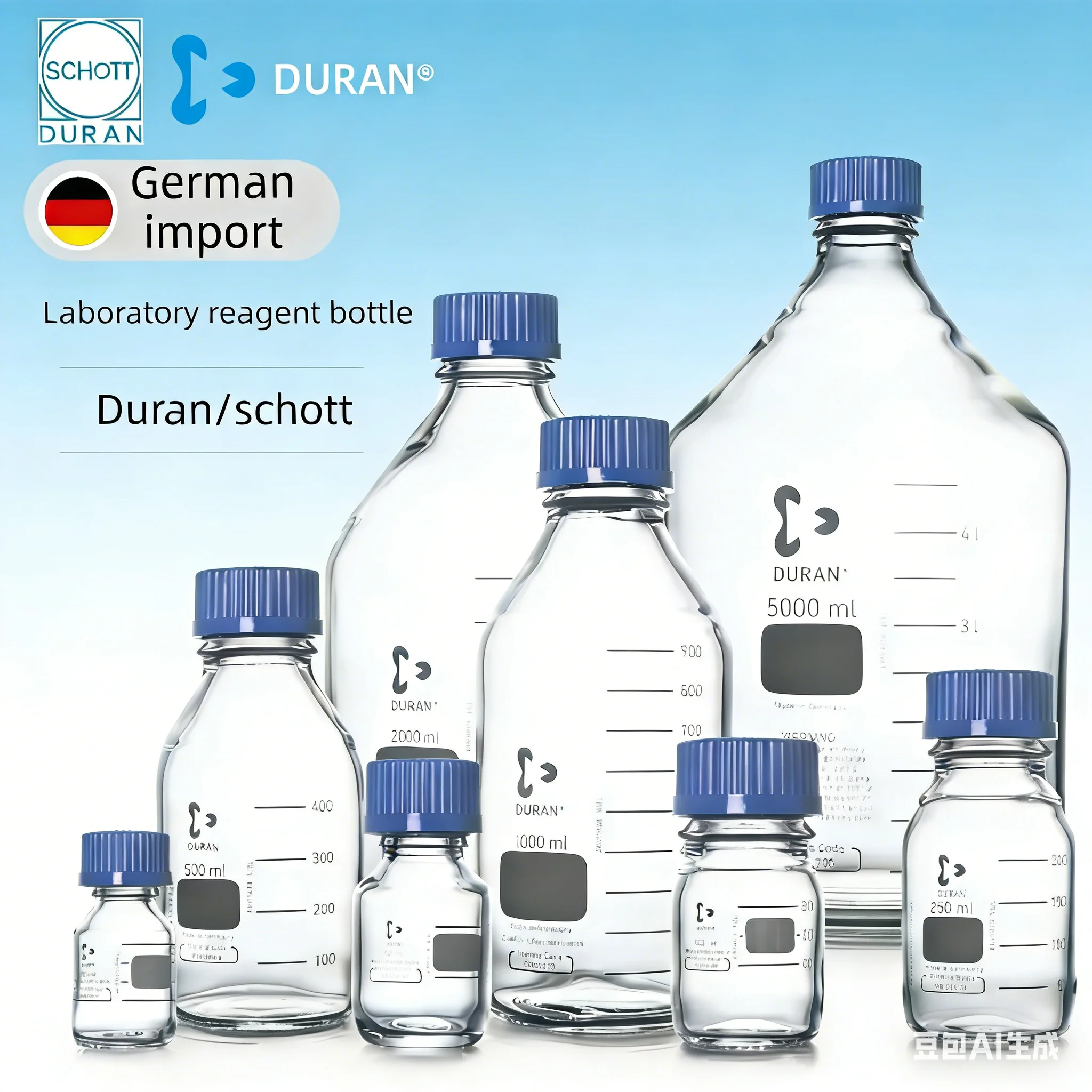 Duran Schott GL45 Blue Cap Reagent Bottle Laboratory Borosilicate Glass Screw Cap Graduated Storage Bottles Chemical Resistant
