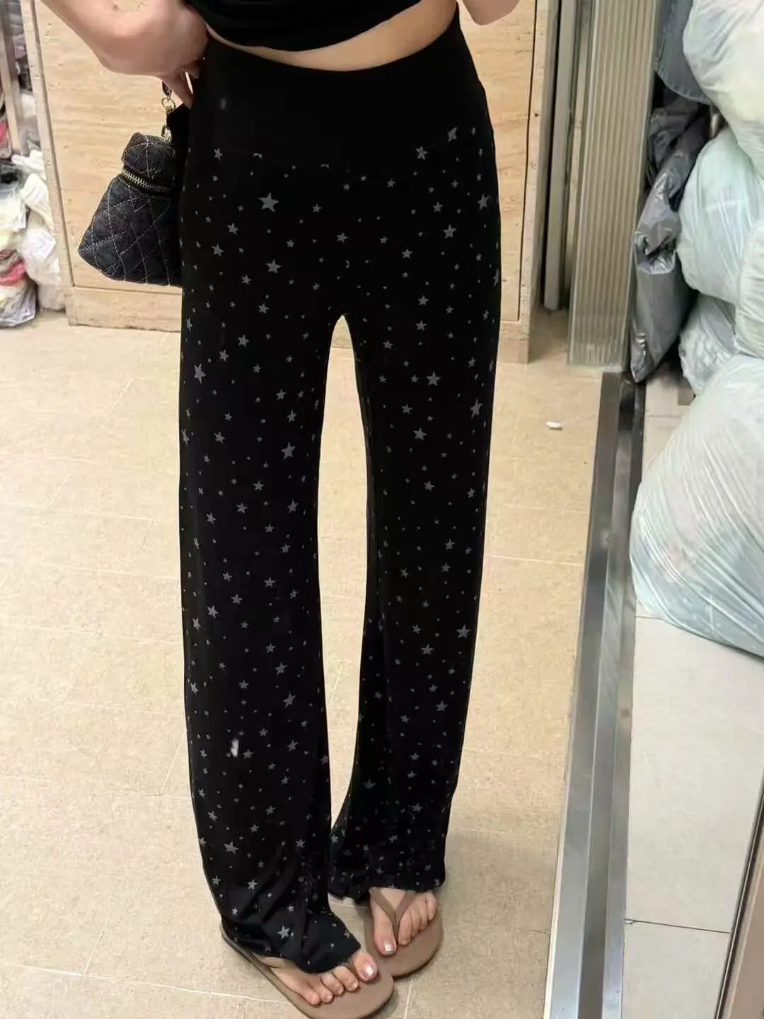 Spring Autumn Thin Fashionable Versatile Slimming High Waist Lazy Pants Star Print Casual Wide Leg Pants High Waist Wide Leg ...