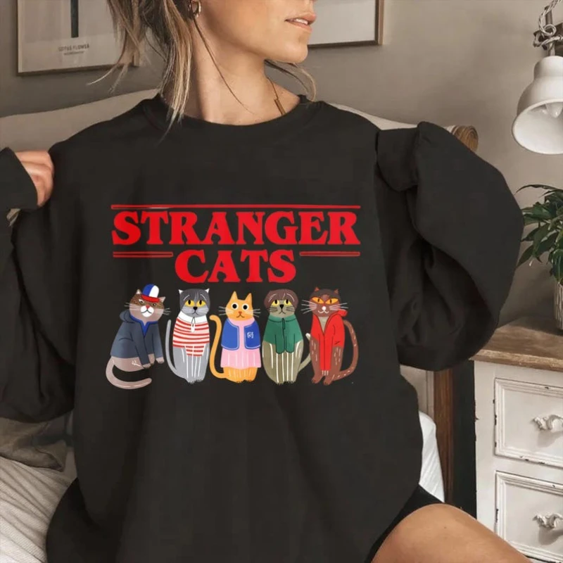 

Толстовка Stranger Merch с кошками на осень и зиму, подарок для фанатов, парные худи, с длинным рукавом, теплый пуловер