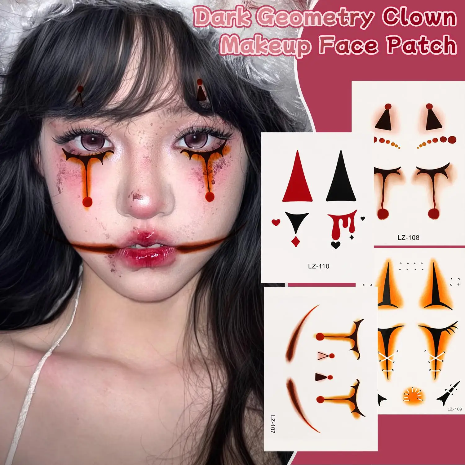 Makeup Joker Face Tattoo Sticker Art Realistic Circus Clown Temporary Tattoo DIY Long Lasting  Halloween Cosplay Tattoo Sticker