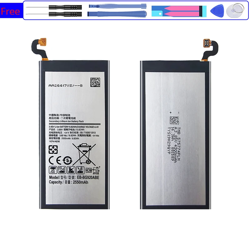 

EB-BG920ABE EB-BG920ABA 2550 мАч Аккумулятор для SAMSUNG Galaxy S6 G9200 G920F SM G920 SM-G920 G920V/G920T/G920A/G920I + инструменты