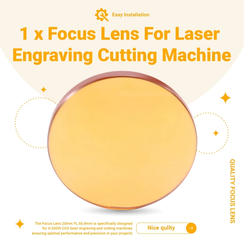 AC88-Focus Lens 20Mm FL 50.8Mm For 0-200W CO2 Laser Engraving Cutting Machine