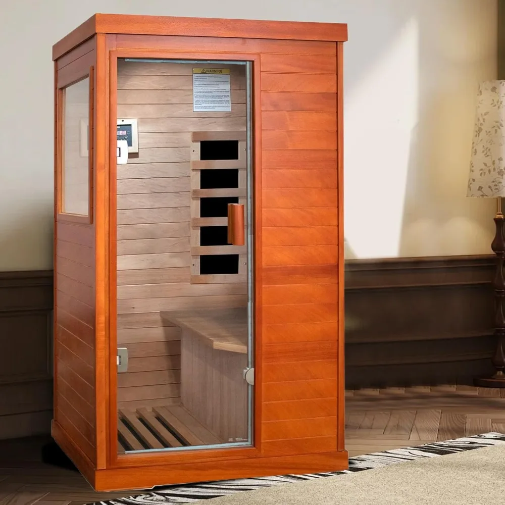 Far Infrared Sauna for Home Dry Sauna for Home Wood Sauna Room 1 Person Infrared Sauna Indoor One Person Sauna EMF Okoume Wood