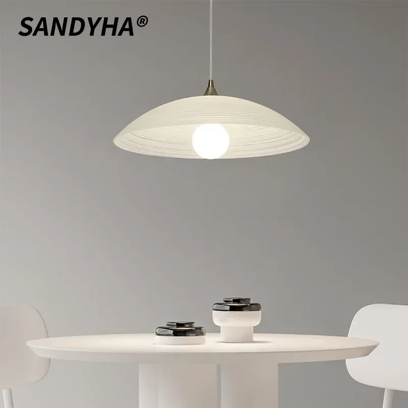 SANDYHA Nordic Flying Saucer Chandelier Water Patterned Glass Pendant Light for Dining Room Bedroom Bar LED Lighting Home Decor