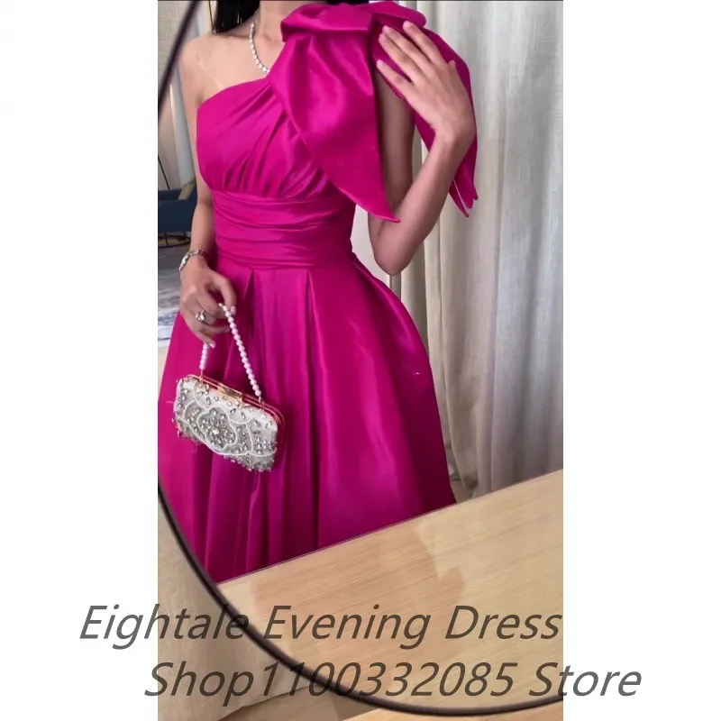 Eightale 2023 Fuchsia Satin One Shoulder Evening Dress A Line Prom Dress Women Formal Party Gown Robes De Soirée