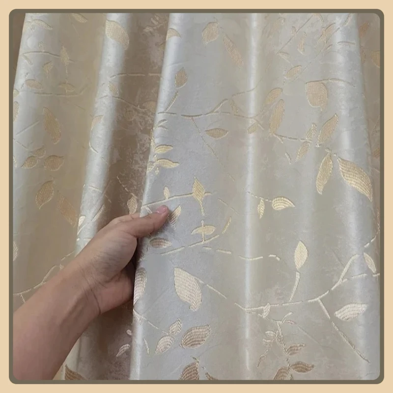 

Customized Curtains for Living Dining Room Bedroom High-end Blackout Gold Silk Jacquard Leaves Villa Room Chinese Style Modern