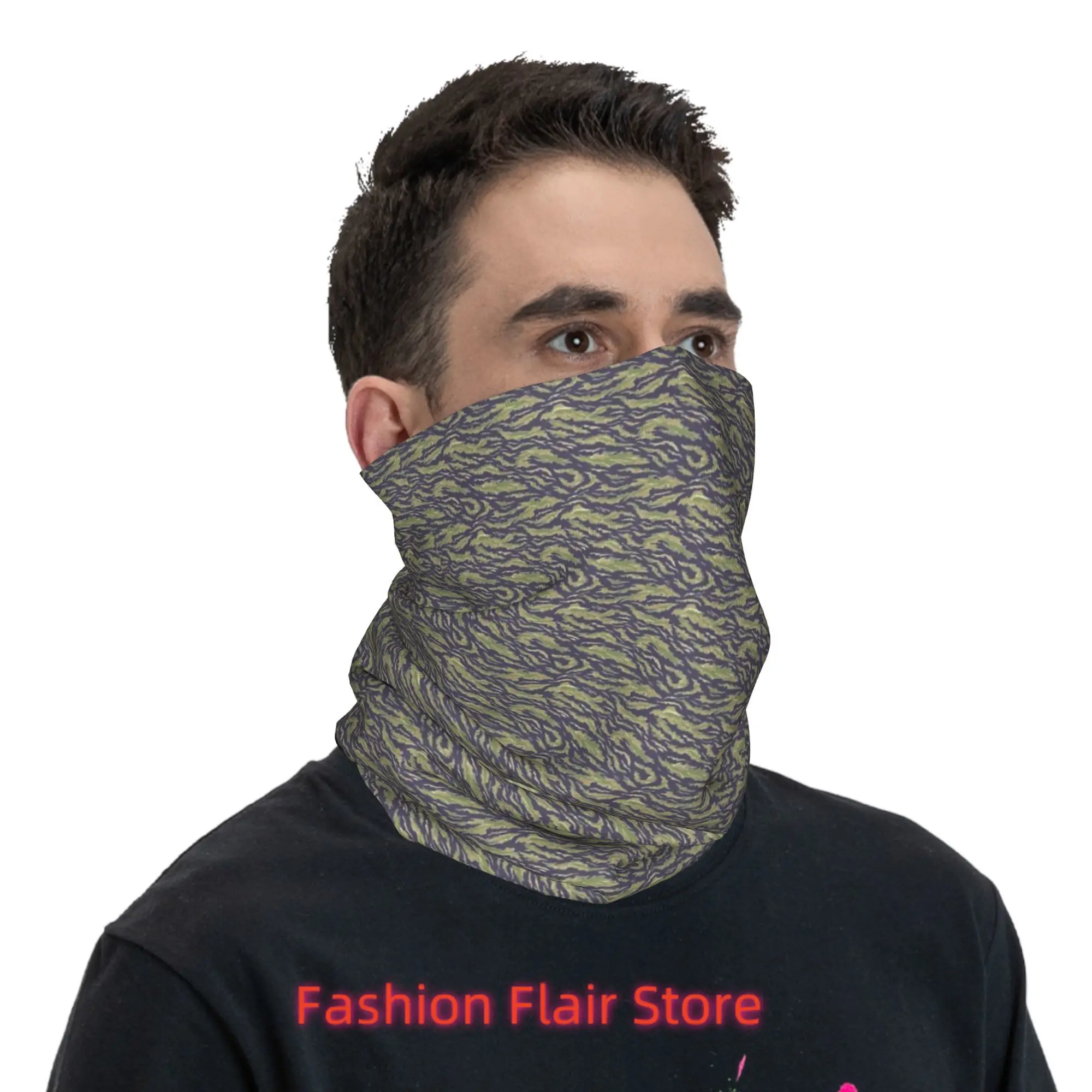 타이거 스트라이프 위장 군용 카모 반다나 넥 게이터 프린트 페이스 스카프 다기능 헤드웨어 러닝 유니섹스 성인용