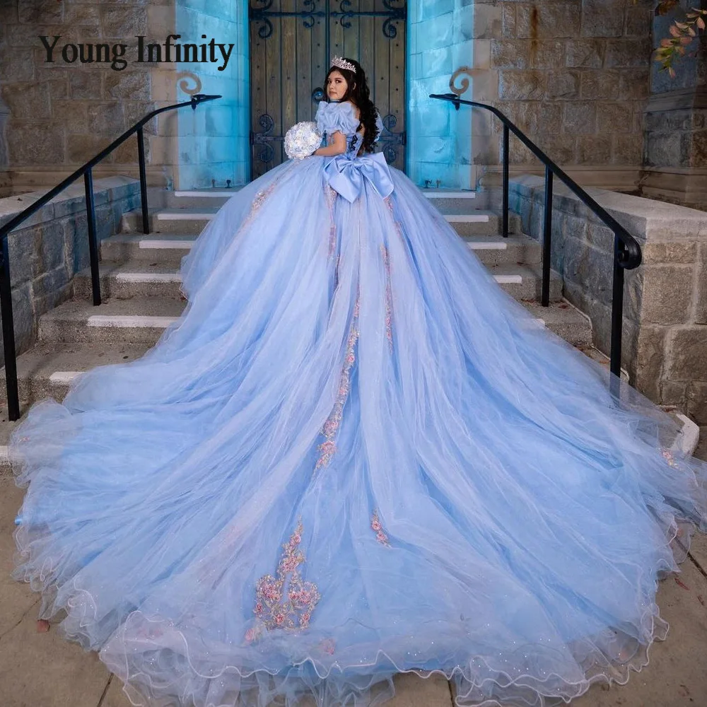 Blue Quinceanera Dresses 2024 Sweet 15 16 Birthday Party Gown Vestidos Para XV Off Shoulder Princess Long Pageant Miss Pageant