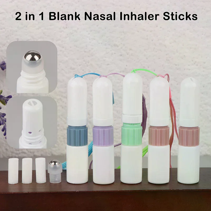 2 in 1 bastoncini per inalatore nasale vuoto bottiglia di olio essenziale diffusore di aromi tubi vuoti per inalatori per aromaterapia nasale con cordino