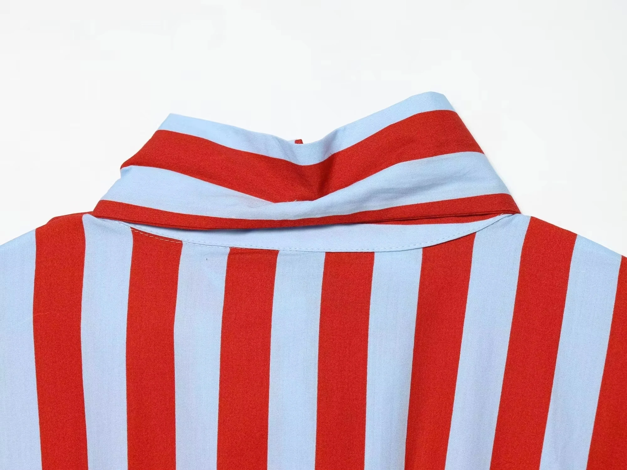 HH Damen Elegantes Schickes Gestreiftes Hemd mit Plissiertem Saum, Ärmellos, Schnürung, Stehkragen, Tailliertes Oberteil, Sommermode 2026, Streetwear – Detail 9