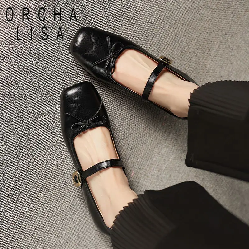 ORCHA LISA Womens Flat Slip Box Toe Snap Fastener Butterfly Knot Extended Sizes 41 42 Soft Office Everyday Footwear