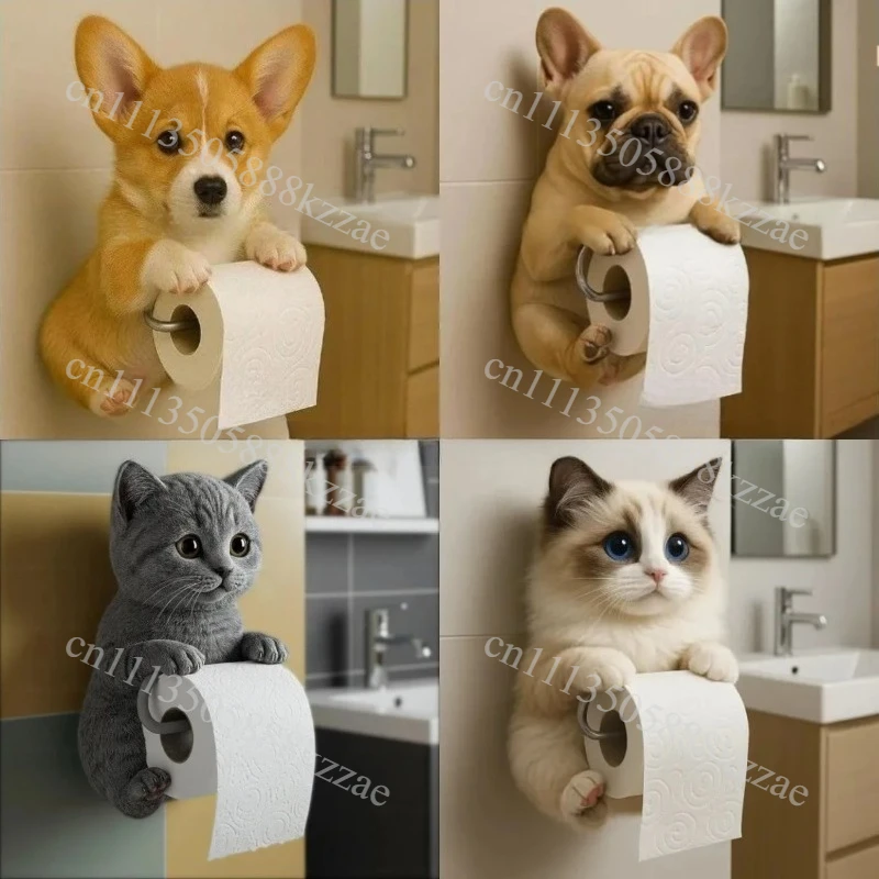 New Dog Series Tissue Holder Resin Ornament Toilet Wall Hanging Roll Paper Cute Dog Statue Home Decoration