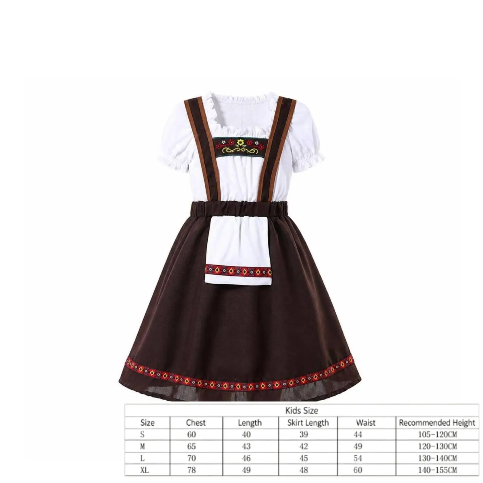 Childrens European Style Dirndl Dress with Lightweight Bodice for Festive Celebration and Dress Up
