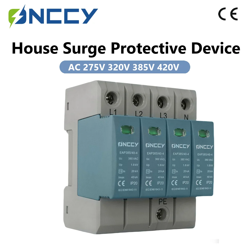 

ONCCY 4P Surge Protector 40KA, AC275V-AC420V , SPD Din Rail,Surge Arrester Lightning Protector