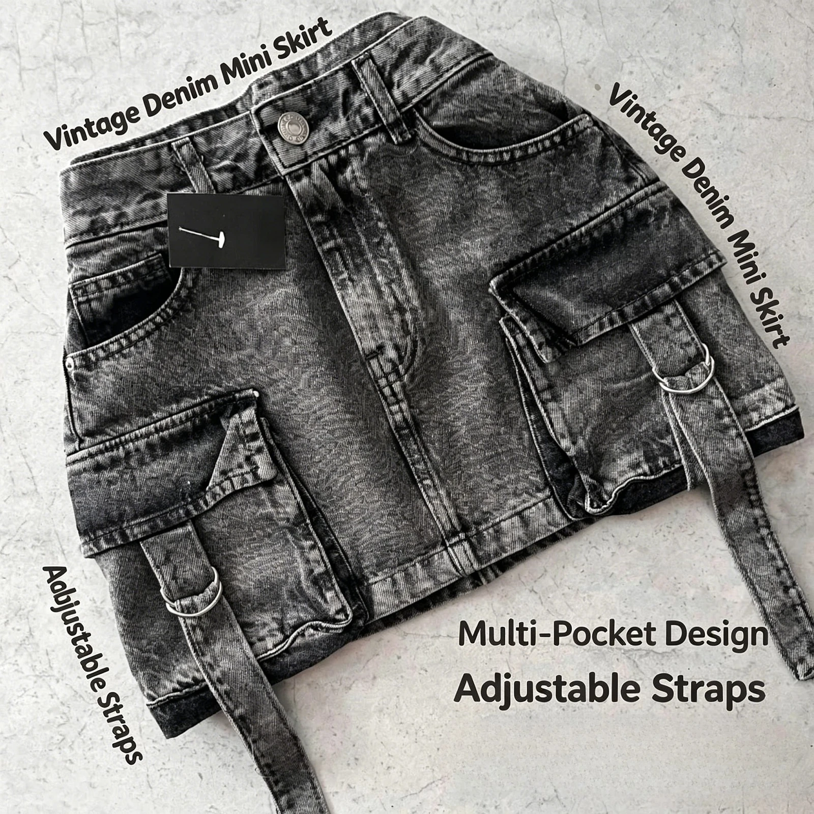 Harajuku Multiple Pockets Denim Plaid Skirt Vintage Goth Black Y2k Mini Skir Fashion Womens Casual Versatile Sexy Streetwear