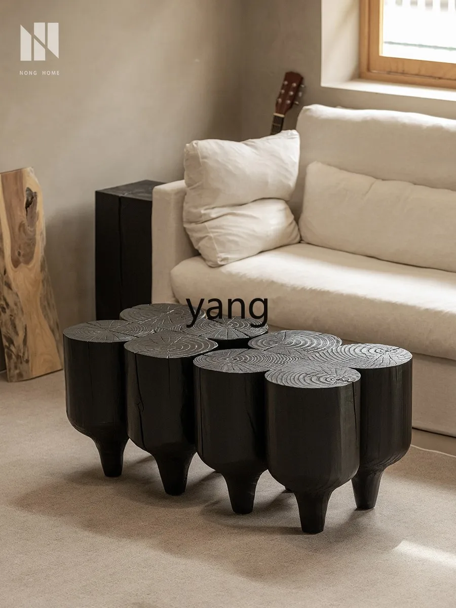 LXL Petal Coffee Table Root Carving Carbonized Wooden Pier Silk Wind Living Room Wood Tea Table B & B Sofa Side Table