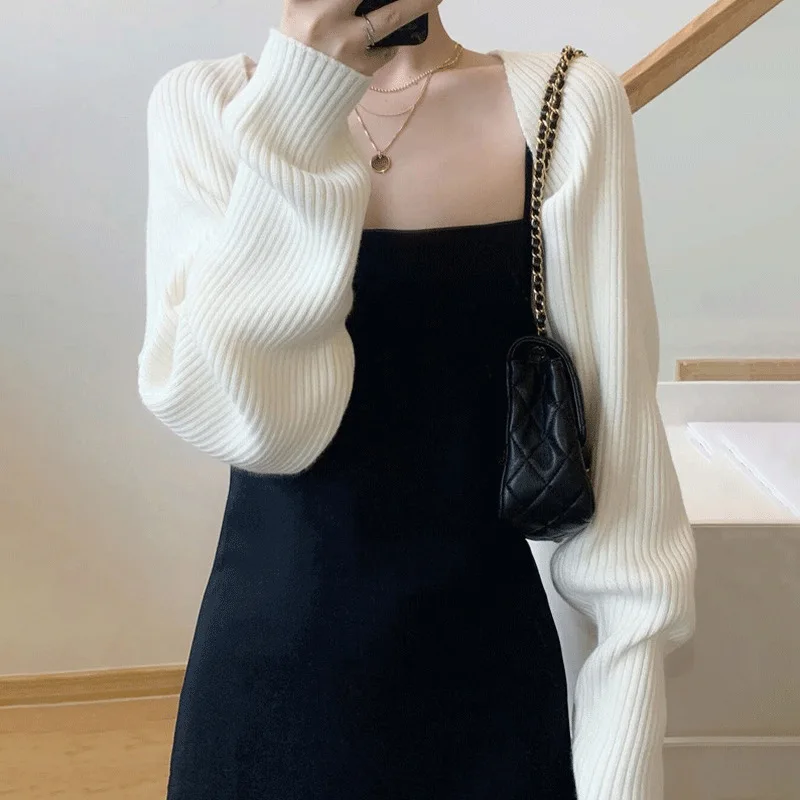 

Autumn and Winter French Style Knitted Cardigan Women's Shawl Small Camshoulder Strap Outer Loose Cover Shirt Western Coat Top