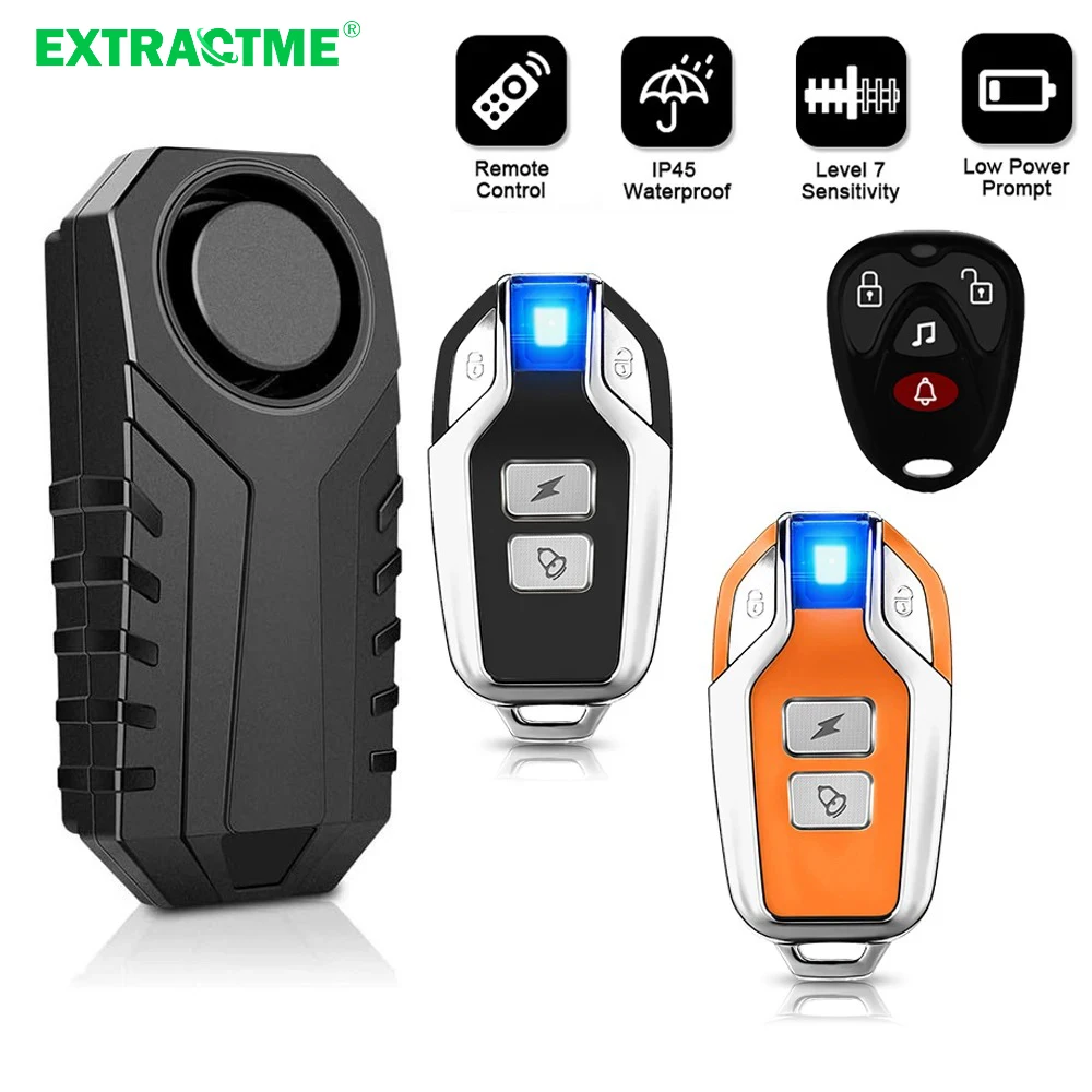 Extractme Wireless Motorcycle Vibration Alarm IP55 Waterproof Bicycle Alarm Remote Control Anti-theft Car Secutity Alarm System