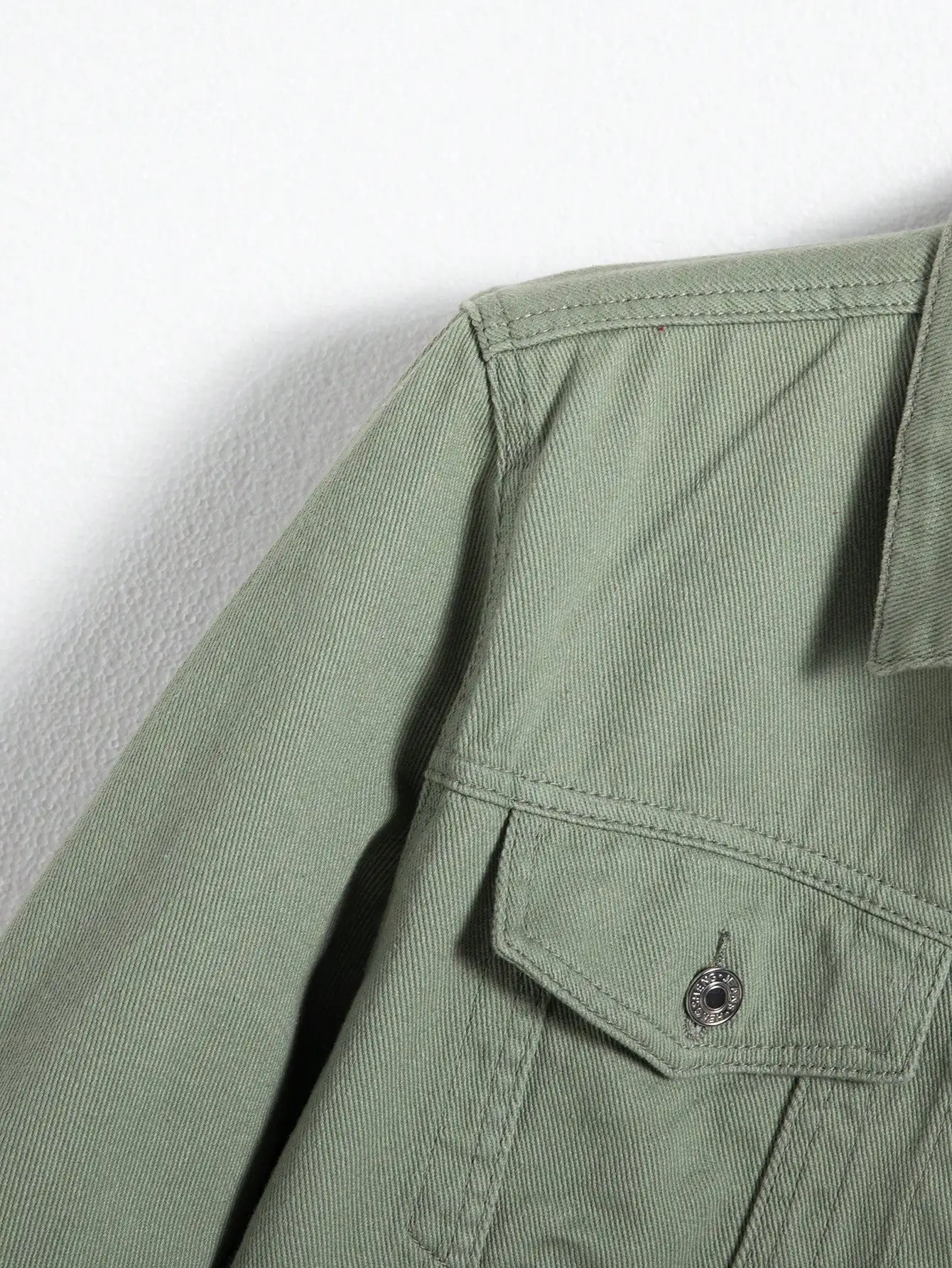 Men's Denim Jacket for Spring and Autumn. Green Coat. Fashionable, Trendy, Simple Style. For Daily Casual Wear. 11 Scaa432c88acd456fae7f2aba993fb834y