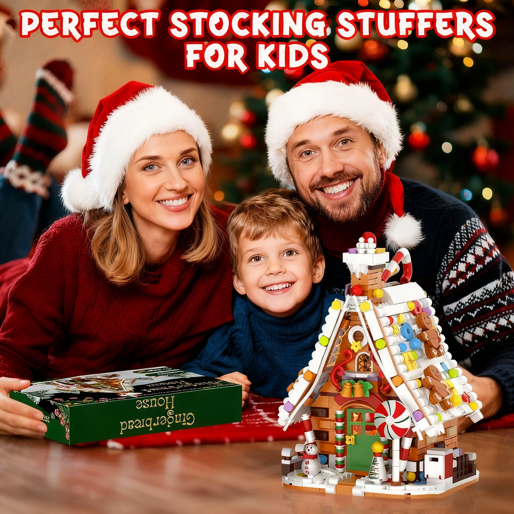 Conjunto de blocos de construção de casa de gengibre - Kit de decoração criativa de férias, diversão para atividades familiares, presente de Natal para crianças e adultos,