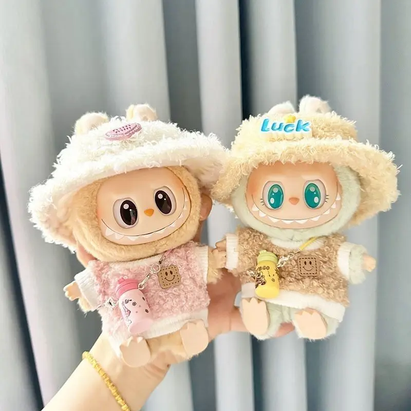 For 1st 2nd Labubu clothes Circular Smile face shirt  With Hat Water cup Pendant Labubu outfit