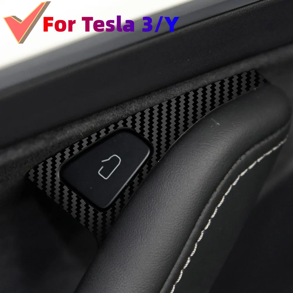 Carbon Fiber Window Lifting Button Sticker For Tesla Model Y 2020+ Model 3 2017-2022 Car Interior Decoration Trim Accessories