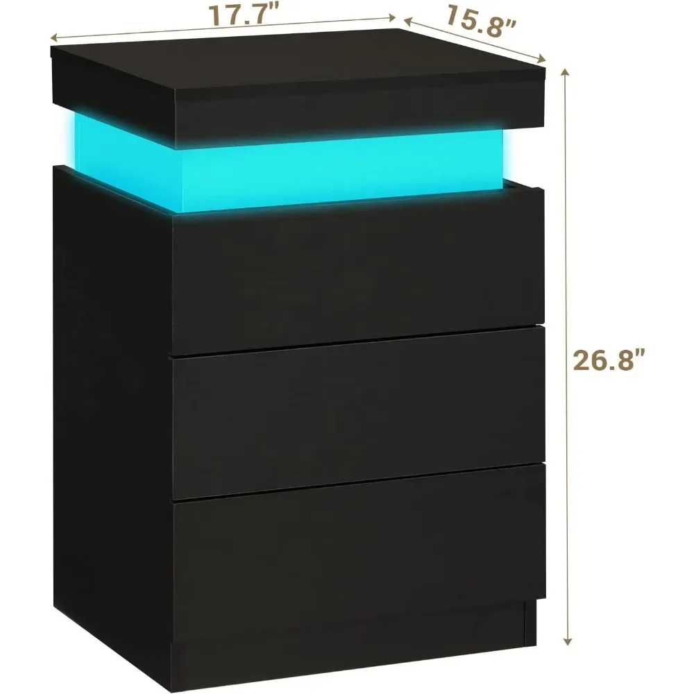 Nightstand with Charging Station and LED Lights,Night Stand with Sliding Top,Bedside Table with Drawers,Modern End Side Table image 2