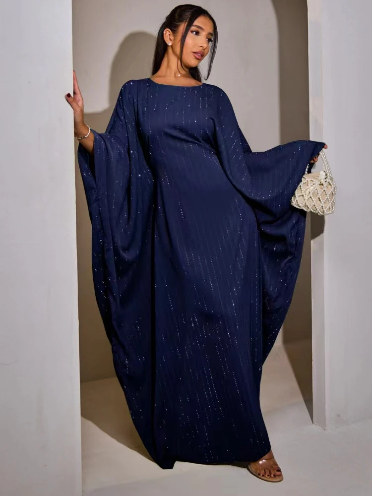 Dubai Women Party Dress Diamond Abaya Eid Muslim Caftan Robe Bat Sleeve Jalabiya Ramadan Morocco Kaftan Vestidos Largos 2025