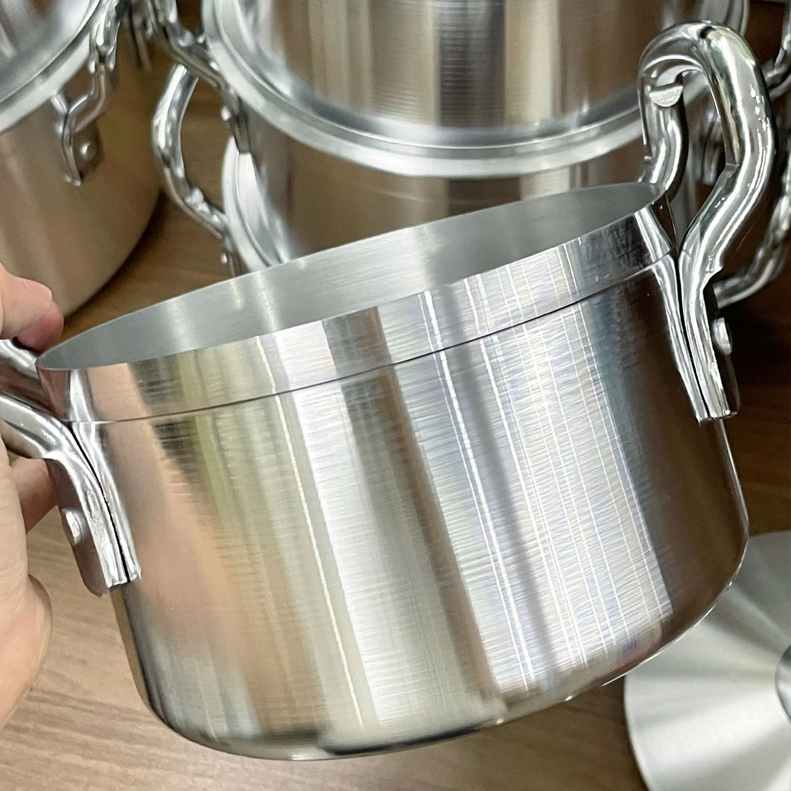 Wholesale 14Pcs Aluminum Stock Pot Set With Lid Double Handle Aluminum Cooking Pot Set QQ Household Kitchen Cookware