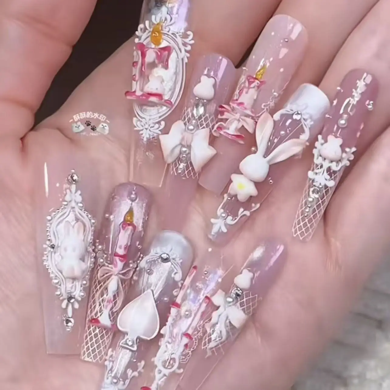 แม่พิมพ์อะคริลิค 3 มิติ ลายกรอบรูปโรโคโค เชิงเทียน กระต่าย โบว์ริบบิ้น สำหรับตกแต่งเล็บ ทำเองได้ แม่พิมพ์ซิลิโคนสำหรับทำเล็บ