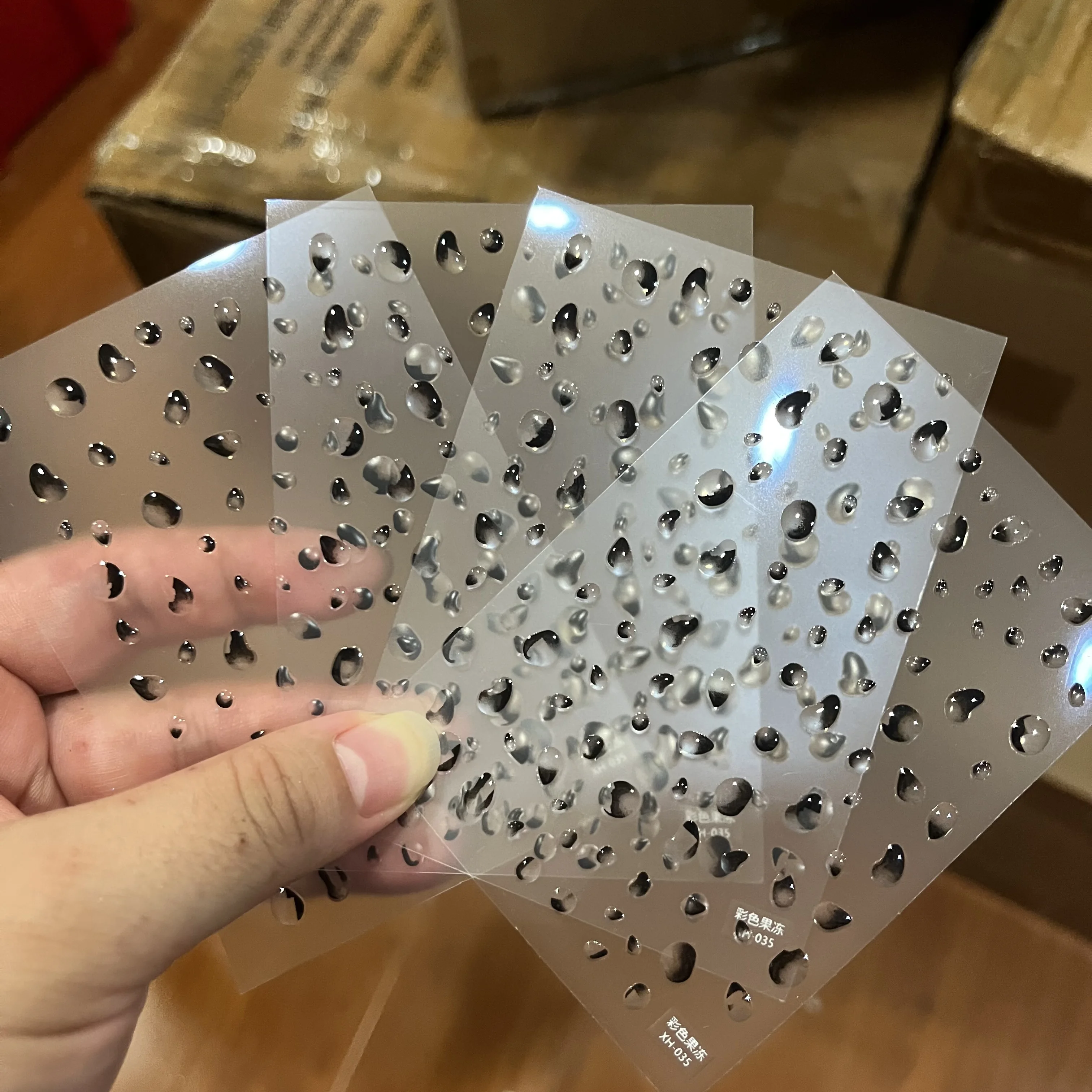 Pegatinas de gota de agua 5D para uñas, transparente, realista, translúcido, negro, calcomanía de cuentas de agua, gelatina, alivio suave, deslizador de gota de agua, manicura, 8x10