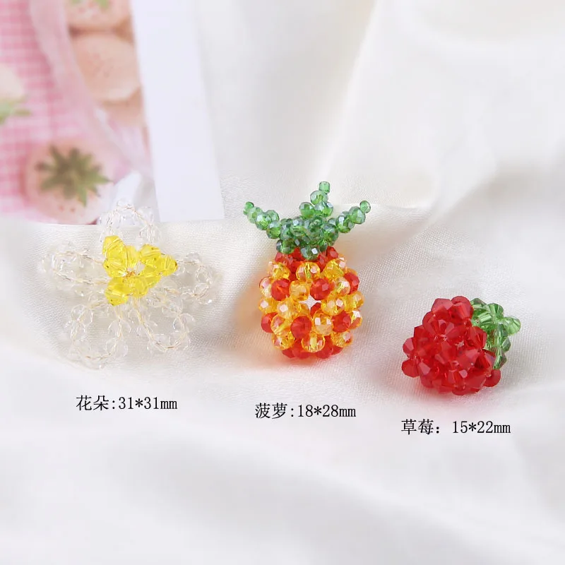 1pcs Diy Ornament Summer Fun Fruit Glass Crystal Woven Millet Beads Flower Strawberry Pineapple Pendant Handmade Charms