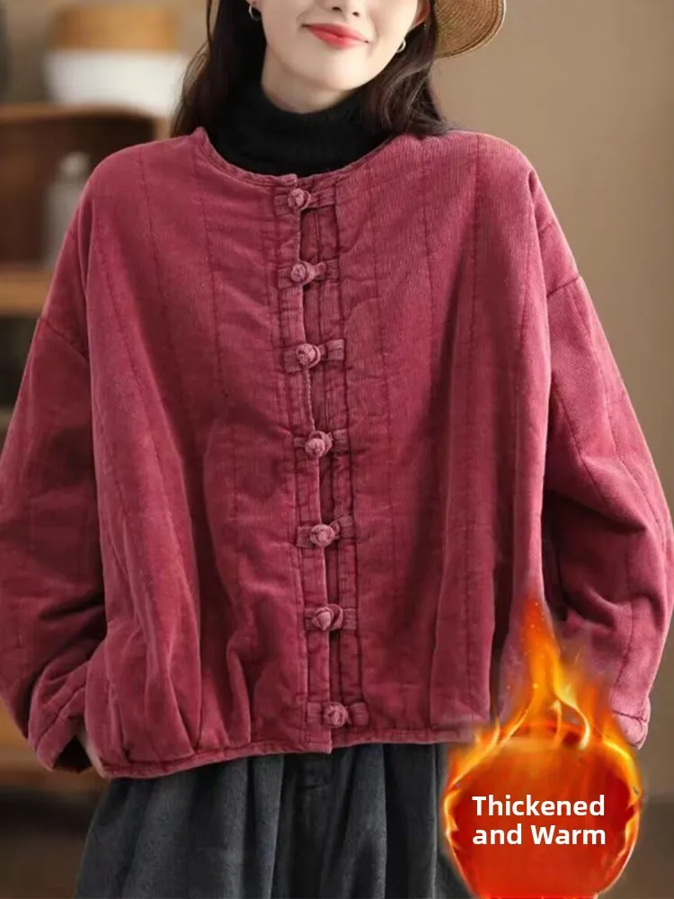 

Хлопковое пальто Thiened в стиле ретро на пуговицах, женское зимнее пальто, теплая хлопковая одежда, маленькая пуховая куртка, круглая, Ne Long Sve, свободная посадка