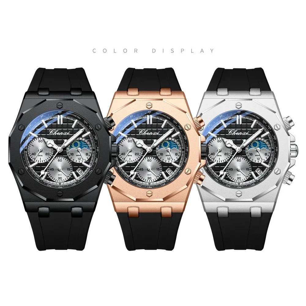 CHENXI 968 Orologi da uomo di lusso Orologi da polso sportivi di moda Cronografo maschile al quarzo Orologio da uomo in silicone Luminoso Relogio Masculino
