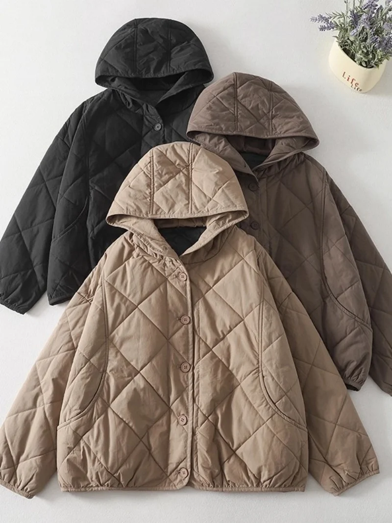 

Стеганая хлопковая куртка в стиле ретро, теплая женская осенне-зимняя повседневная свободная и универсальная короткая куртка с капюшоном, весенний топ w1314