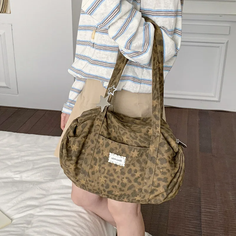 Casual Star Shoulder Bag for Women Large Capacity Handbag leopard print Commute Tote Simple Underarm Bag Suitable for Shopping