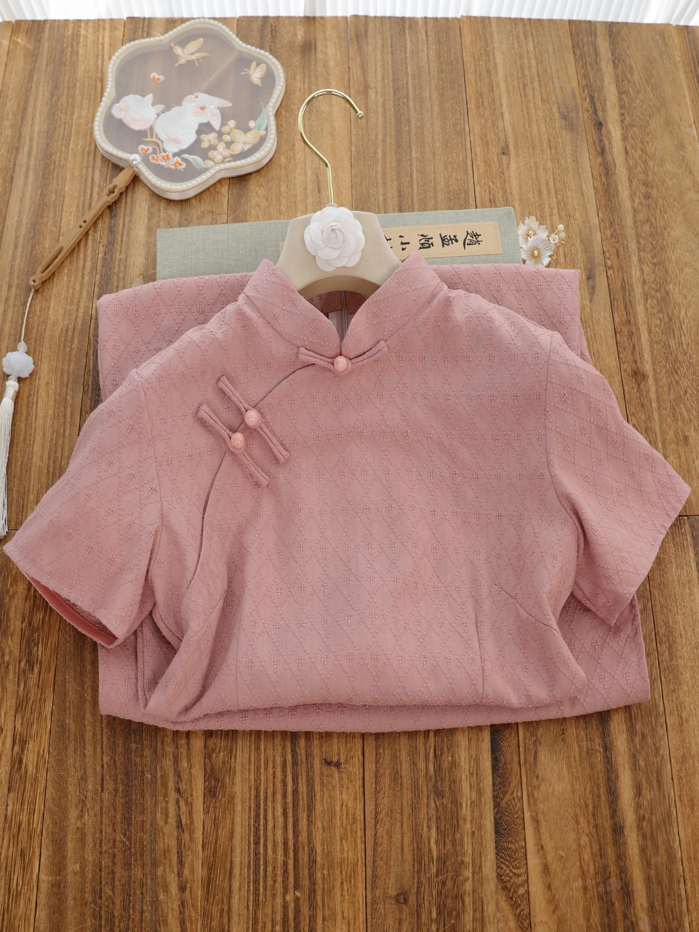 Elegant Pink Short Sleeve Qipao Young Style Women's Daily Wear Improved Version Summer New Arrival Charming Fish Tailored Dress