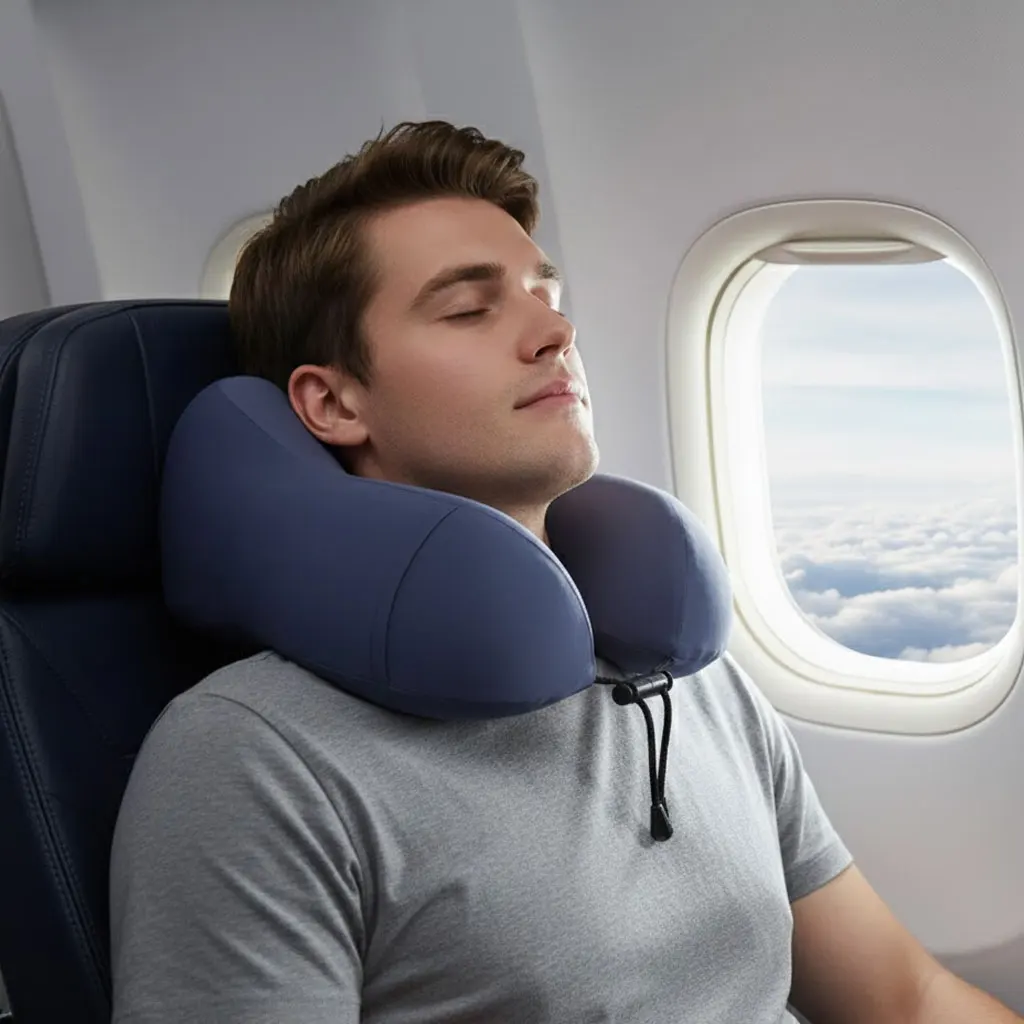 

Portable Cooling Ice Silk Memory Foam U-Shaped Neck Pillow - Cervical Support for Office Nap, Flight & Summer Travel