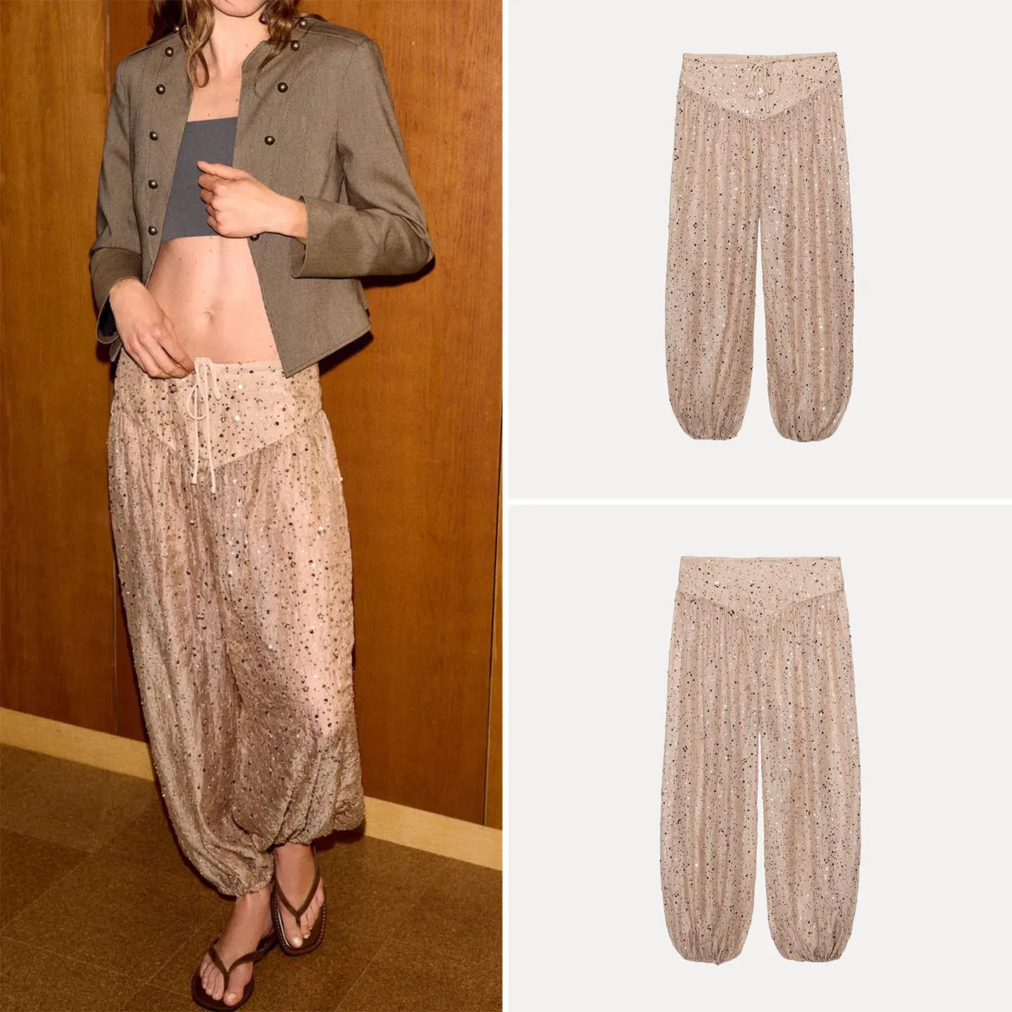 

Women's Fashion Slimming Sequin Cuffed Pants High Waist Casual Trousers Summer 2026 New Arrival ZADATA Brand