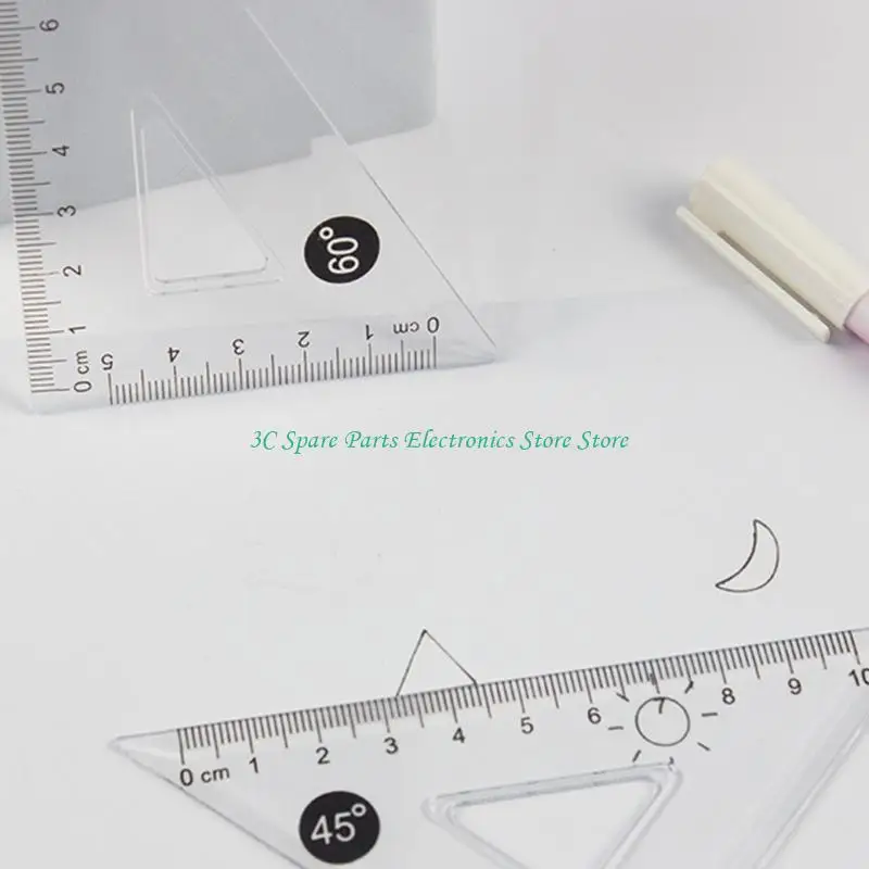 SZ 4 Pcs Geometry Math Set 15cm Ruler Set Plastic Protractor Rulers Triangle Ruler