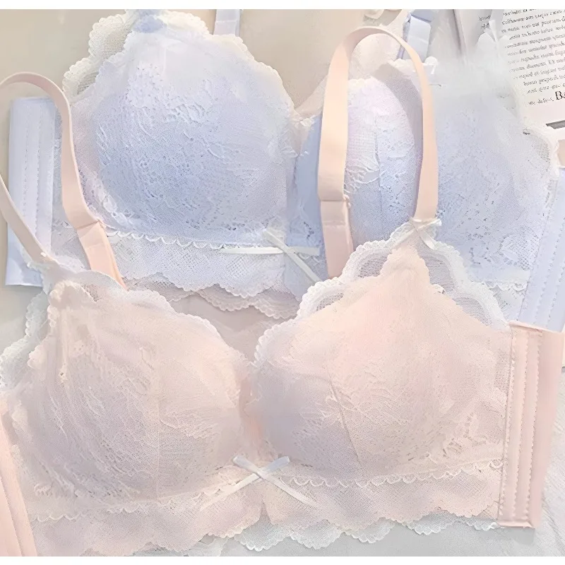 Trendy Sexy Lace Bra For Women Wirefree Push Up Thin Padding Add Cup Size Back Smoothing Side Support Comfort Daily Wear 34-40