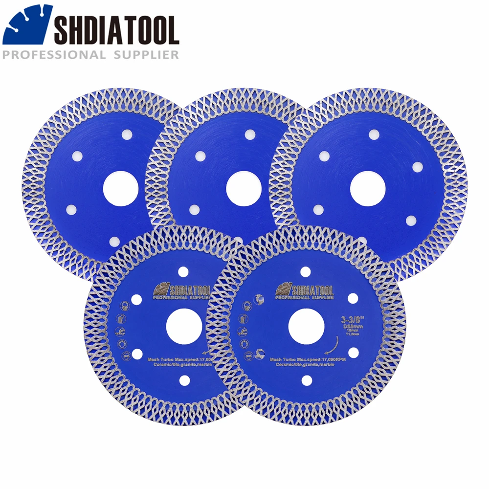 SHDIATOOL 5pcs Dia85mm Bore 15mm Diamond Super Thin Diamond Tile Blade Cutting Disc X Mesh Turbo Ceramic  Porcelain Tile Stone