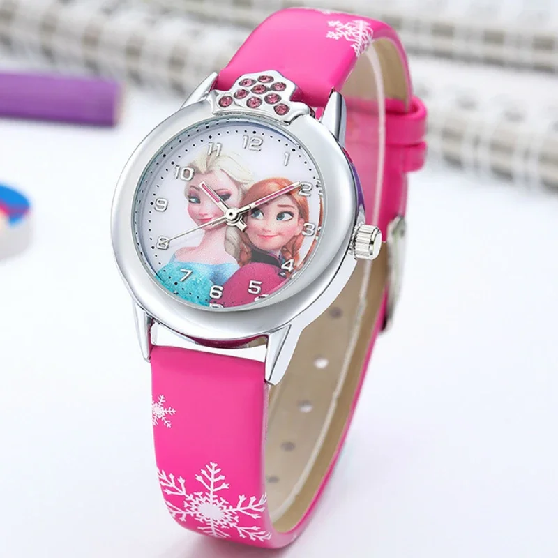 

Disney Elsa Children's Watches Girls Elsa Princess Kids Watches Leather Strap Cute Cartoon Wristwatches Gifts for Kids