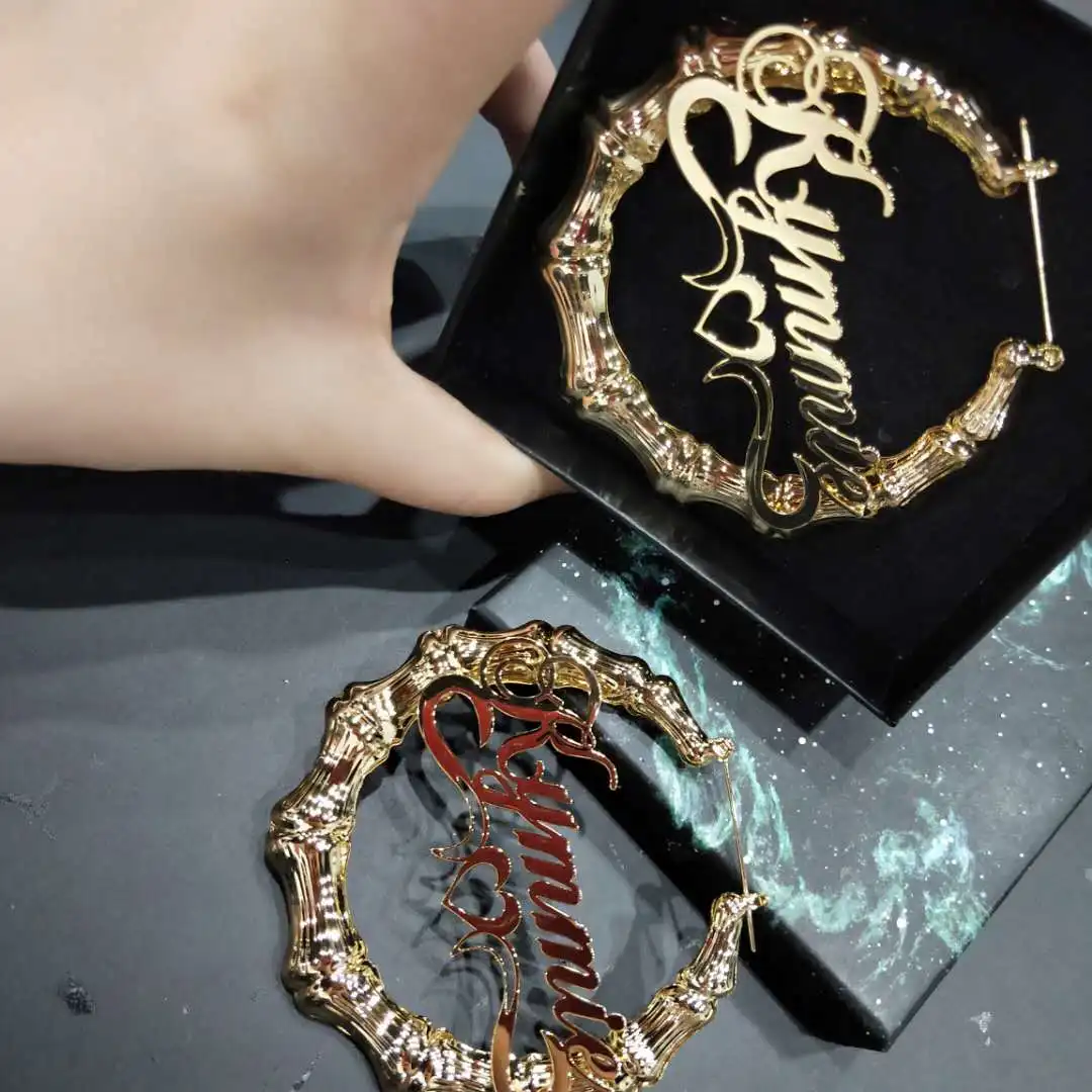 

Персонализированные ювелирные серьги Lateefah из нержавеющей стали с буквами, подарки для женщин и мам, бамбуковые серьги, сердце ba