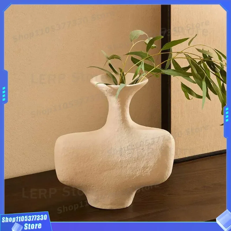 Modern Irregular Wide Body Vase Creative Home Decor Flower Arrangement for Living Room Entrance Bed and Breakfast House Model