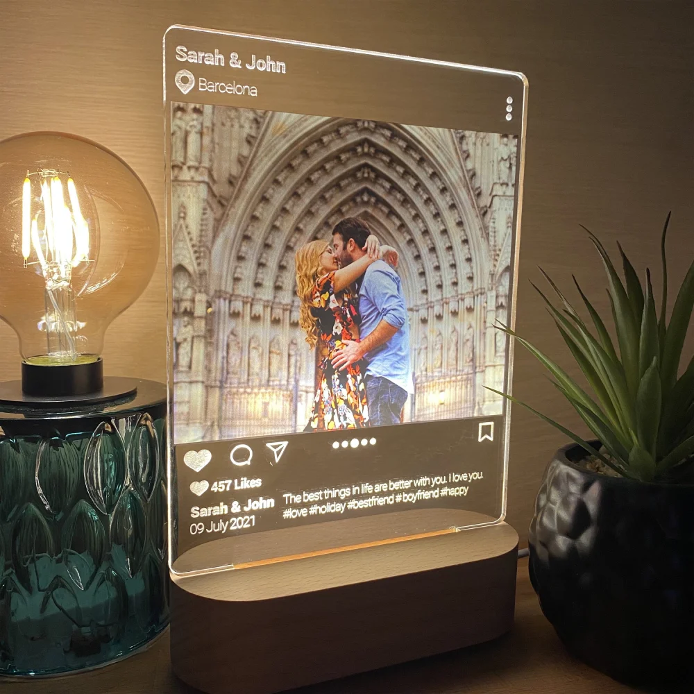 Instagram Style 3D Led Lamp Custom Lovers Photo Night Light Customized Couple Acrylic Music Plaque Wedding Anniversary Gift