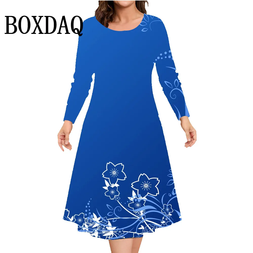 Autumn Winter Long Sleeve Dress Women Printed Loose A-Line Dress Fashion Casual Pullover Women\'s Clothing Plus Size Dresses 9XL