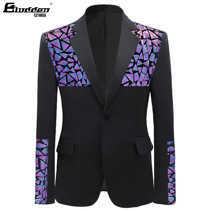 

Men Suit Casual Slim Fit Prom Suit Stylish Triangle Sequin Suit Jacket Casual One Button geomet geometric Sequin Wedding Blazer