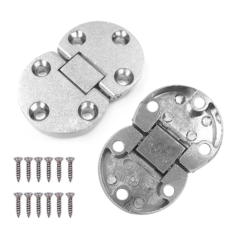 2Pcs Furniture Cabinet Concealed Connector Bracket Embedded Hinge Zinc Alloy Round Folding Table Hidden Hinge for Flap Table