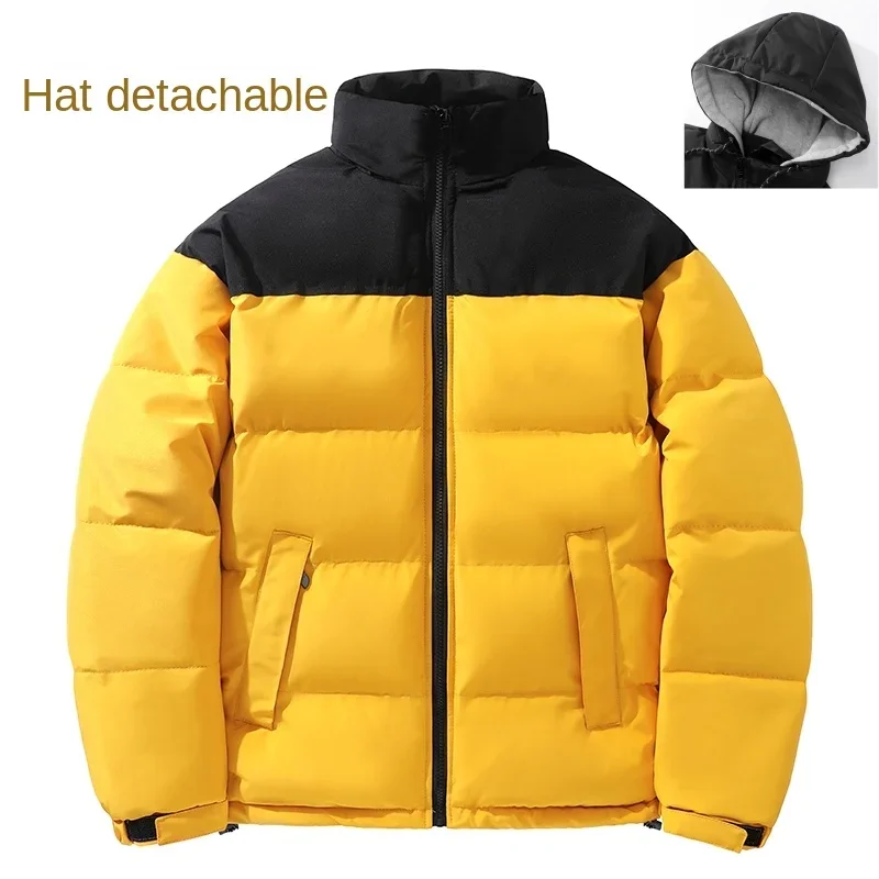 Winter Luxury Padded Jacket Men's Short Detachable Hat Windproof Warm Parkas Couples Outdoor Leisure Splicing Down Jacket Skiing